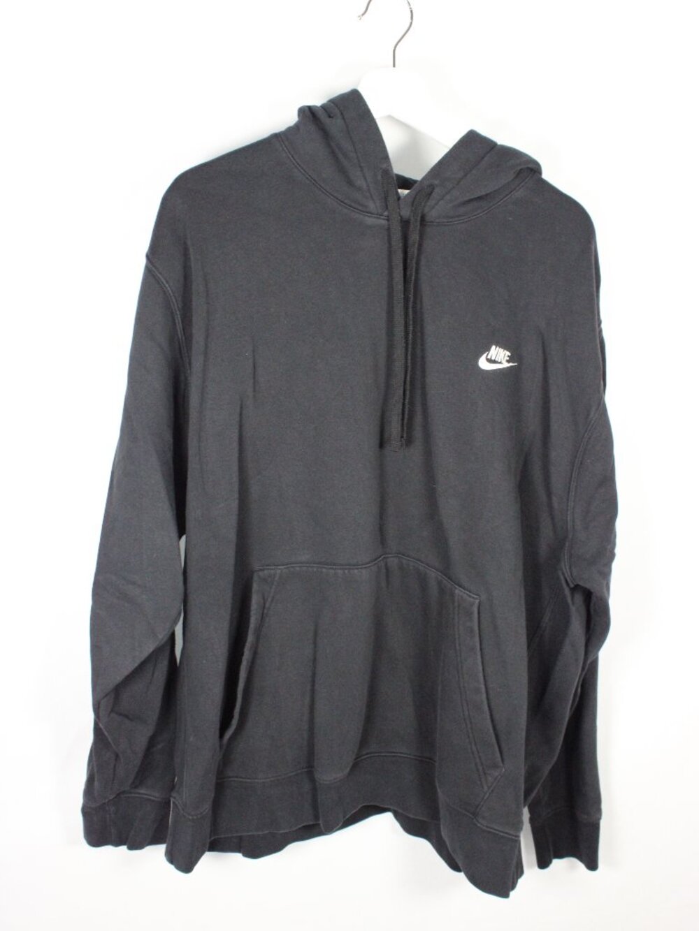 Nike Black Pullover Hoodie Sweatshirt Mens XXL Hooded Swoosh Logo Faded READ
